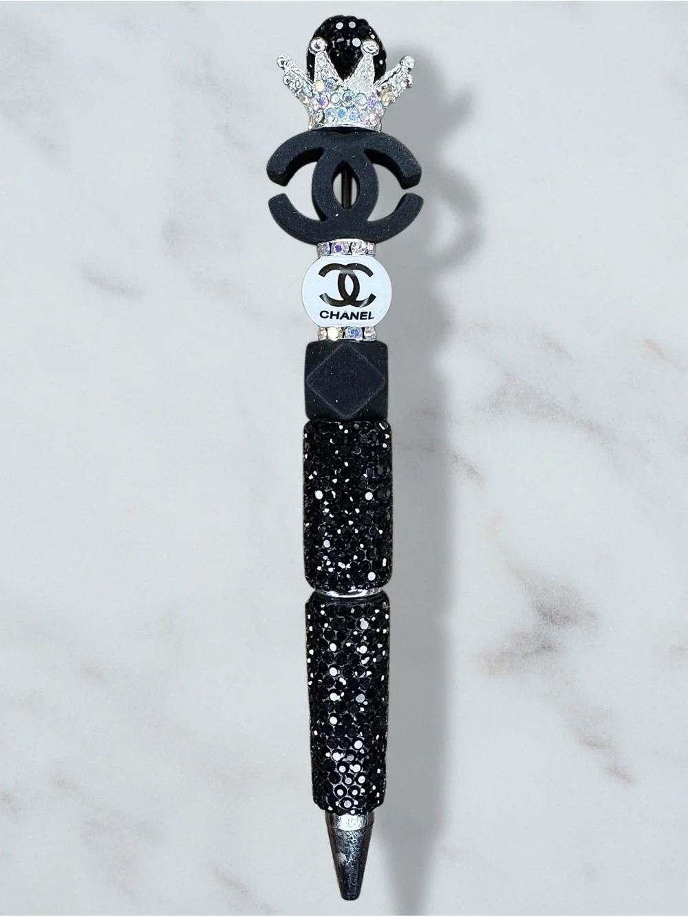Fashion CC Black Rhinestone Tiara Twist Pen